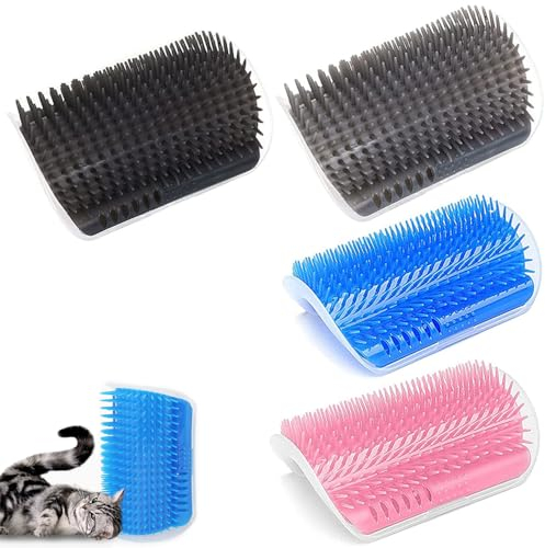 4 Stücke Self Groomer Katze Massage Ecke, Katzenbürste Wand Ecke, Massage Ecke Katze Bürste, Self Groomer Katze, mit Montagezubehör und Katzenminze, für Langes, Kurzes Katzenfell, 4 Farben
