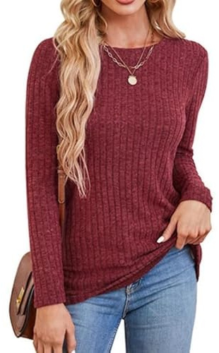 Rongseng Jerséis para Mujer Sudaderas Tops de Manga Larga Cuello Redondo Suéter Ligero Camisetas de Manga Larga Informal Suaves Túnicas Pullover para Otoño Invierno