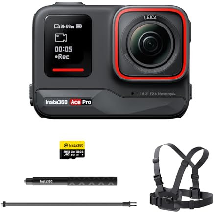 Insta360 Ace Pro Winter Kit - Waterproof Action Camera Co-engineered with Leica, Flagship 1/1.3 Sensor and AI Noise Reduction for Unbeatable Image Quality, 4K120fps, 2.4 Flip Screen & AI Features