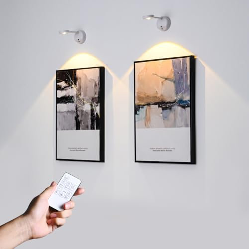 Vicloon Applique da Parete per Interni, 2PCS Faretti da Parete con 3 Modalità di Colore, Lampada da Parete a LED con Ricaricabile USB, Lampada a Muro Rotazione di 360°, Luci da Parete con Telecomando