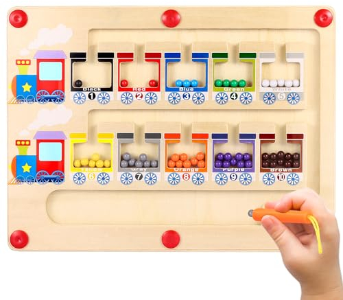 Magnetspiel Labyrinth Montessori Spielzeug Holzspielzeug Sortierspiel Motorikspielzeug Lernspiele 3 4 5 6 7 Jahre Konzentrationsspiele Magnet Spielzeug Kinder als Geschenk für Mädchen und Jungen