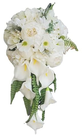 TONZN Künstliche Blumen, Hochzeitssträuße für Brautjungfern, werfende Pu-Calla-Lilie, Wasserfall-Brautstrauß für rustikale Boho-Hochzeit