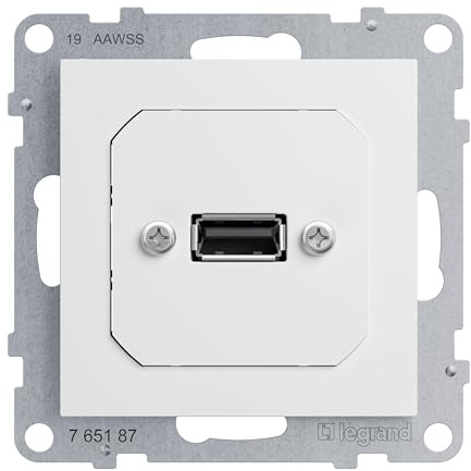 LEGRAND, SEANO USB-Datendose mit Kabel, Einsatz inklusive Abdeckung, USB 3.0, Kabellänge: 15 cm, Farbe: Ultraweiß, 765187