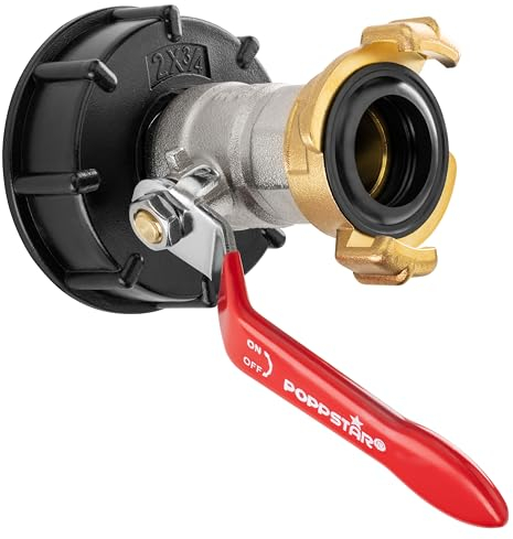 Poppstar Rubinetto di scarico IBC per contenitori IBC con raccordo (3/4 pollici) Adattatore IBC con tappo per serbatoio dell'acqua e raccordo per tubo flessibile