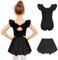 Arshiner Ballettanzug Mädchen Ballettkleid Schleife Ballettkleidung Fliegende Ärmel Ballett Body Baumwolle Tanzbody Kinder Balletttrikot Schwarz Ballerina Kleid mit Wickelrock 5-6 Jahre