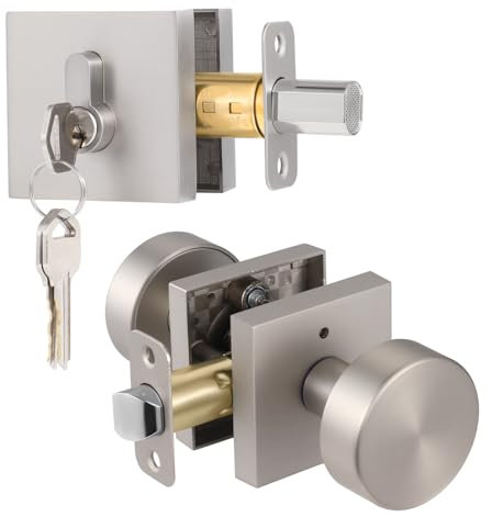 Newliplace Exterior Door Knob with Single Cylinder Deadbolt Lock, Brushed Nickel Front Door Handle and Lock Set