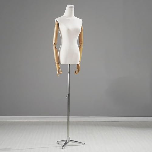 VNNHGB Weibliche Schaufensterpuppen-Torso-Schneiderpuppen, abnehmbare Schneiderpuppe mit Massivholzarm und Metallsockel, höhenverstellbar, zur Präsentation von Kleidung und Schmuck (Dreie