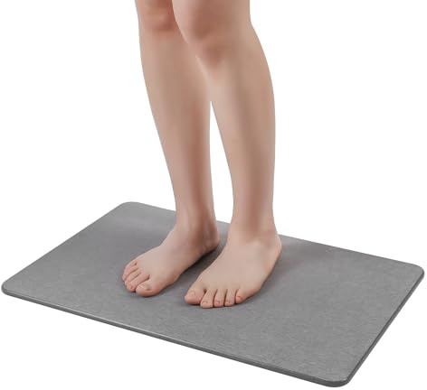 WALL QMER Badematte aus Diatomeenerde-Stein schnelltrocknend rutschfest super saugfähig leicht zu reinigen 60x39 cm dunkelgrau für Badezimmer