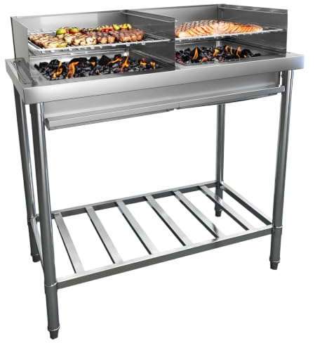 Fixkraft Edelstahl-Grilltisch doppelt Outdoor Gartenküche Standgrill Grillstation BBQ Gastronomie