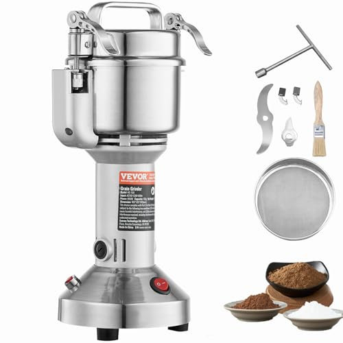 VEVOR 150g Mulino Elettrico per Cereali, Macina Spezie Commerciale Alta Velocità 850 W, Macchina Polverizzazione in Acciaio Inox, per Cereali Secchi, Spezie, Caffè, Mais, Pepe, Tipo Oscillante