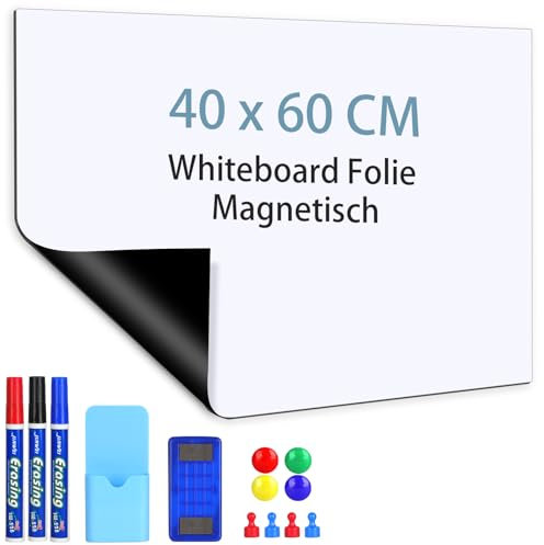 Lavagna Bianca Adesiva Cancellabile, 60 x 40cm Adesiva Lavagna Magnetica da parete, Pellicola per Lavagna Flessibile, Whiteboard per Domestiche, Aule e Uffici