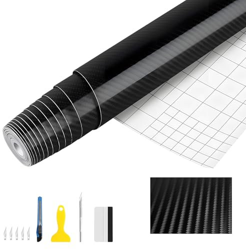 BIXVSIN Carbon Folie, 400 x 30cm 6D Selbstklebend Autofolie aus Vinyl, Wasserdicht Auto Folie, Lackschutzfolie Autoaufkleber für Auto Motorrad Computer Möbel Dekoration Schwarz