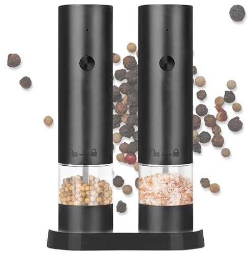 Teksome Automatic Salt and Pepper Grinder Set, Rechargeable Chili Grinder Salt Pepper Mill Grinder with LED Light, Automatic Grinder Bottle, Adjustable Coarsene Salt Chili Grinder for Kitchen BBQ