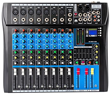 Mischpult Bluetooth Audio Mixer 8 Kanal Dj Mischpult Live Studio, Mini Mischpult Usb 48v, Dj Mischer Mischpult Für Pc Mobiltelefonen Lautsprechern, Elektronischen Instrumenten