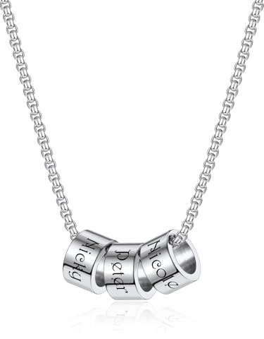 PiercingJak Namenskette Personalisierte Kette mit 1-5 Name Perlen Edelstahl Halskette für Herren Frauen Charms Schmuck Liebe Freundschaft Geschenke für Familie Partner Paar BFF