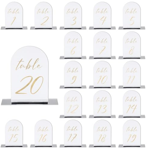PATIKIL Numéros de Table Mariage 1-20, 15x10cm Support Plaque de Numéro de Table Acryliques pour Marque Place Mariage Fête Anniversaire Réceptions Événements, Spéculaire Double, Doré
