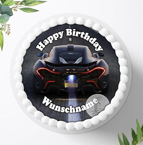 Tortenbild, Zuckerbild Auto, zum Geburtstag Personalisiert mit oder ohne Wunschnamen, Essbares Foto für Torten, Tortenbild zum Geburtstag, Tortenaufleger Ø 20cm - 0871c