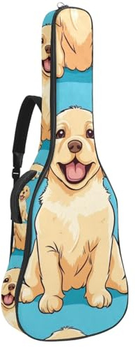 KengjuTesu 43 Zoll Akustikgitarre Softcase mit Rucksackgurt und 2 Taschen Blauer Hintergrund Golden Retriever Keine Polsterung Rucksack Wasserdicht Oxford Tuch Bassgitarre Gigbag für Konzertgitarren,