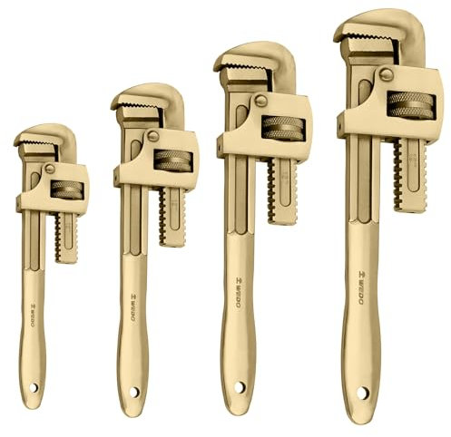 WEDO Lot de 4 clés à pipe anti-étincelles, 20,3 cm + 25,4 cm + 30,5 cm + 35,6 cm, 4 clés de plomberie réglables sans étincelles, bronze aluminium, résistant à la corrosion, norme BAM/FM/DIN