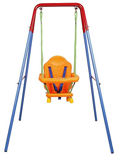 XUANYU 3 en 1 Portique Balancoire Enfants, Portique Balancoire Exterieur pour Enfant, Siège Amovible avec Ceinture Sécurité 1-3 Ans Charge Max 25 kg, Balancoire Interieur Exterieur avec Support Métal