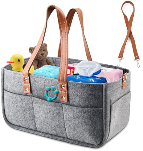 NCTNCX Bolsa de fieltro grande, 38 x 23 x 18 cm, bolsa de fieltro con compartimentos extraíbles, para viajes al aire libre, picnic, compras, almacenamiento (gris)