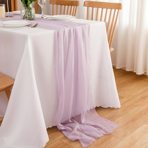 CHUQING Chiffon Tischläufer Hochzeit Tischdeko Stoff Tischdecke Helllila | Chiffon Tischläufer 70 cm breit und 4 m lang für Hochzeit, Tischdeko und festliche Tafeln