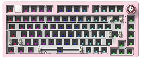 QPSJXN de Teclado con cableado de 75 por ciento Personalizado con Estructura de Junta de retroiluminación RGB Base de Aluminio para Juegos(Pink-RGB Light)