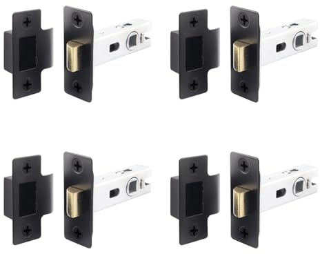 EAI Matt Black Tubular Door Latch, 76mm / 3 Inch, Pack of 4 | Internal Door Latches, For Left and Right Handed Doors, Adjustable Keep Prevents Rattling, Dust Box and Fixings Included