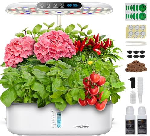 Ahopegarden Hydroponics Growing System kit: Indoor Herb Garden - 12 Pods Plant Germination Kit with LCD Display and LED Grow Light, Smart Temp & Humidity Detection, Planter Grower for Vegetables