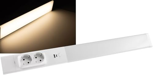 LED Unterbauleuchte Weiß 60cm mit Steckdosen & USB-A/USB-C PD – Küchenlampe/Lichtleiste für Unterbau & Eckmontage – Warmweiß 3000K, 1607lm – Arbeitsplattenleuchte für Küche, Büro, Werkstatt