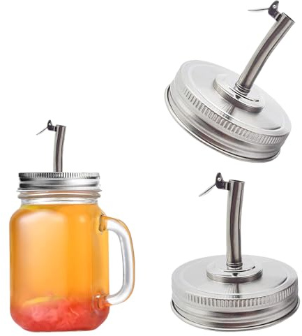 2 coperchi Mason Jar ÖIler, beccuccio per bottiglie di olio, beccuccio per olio in acciaio inox, tappi per barattoli per conserve, coperchi per bottiglie di frutta, coperchio di ricambio per olio di