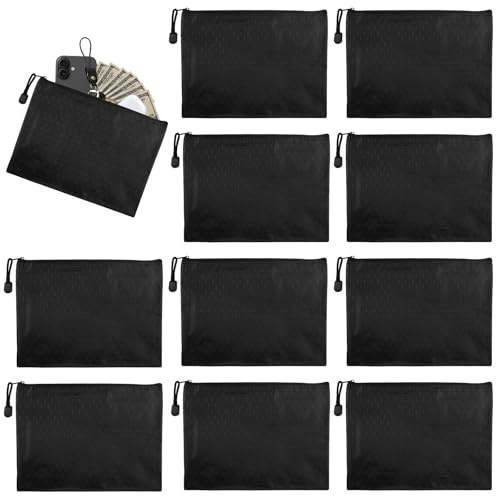 10 Stück Geldtaschen Banktasche 24 x 17.5cm A5 Geldmappe Dokumententasche mit Reißverschluss aus Polyester Wasserdichte Dokumententasche Wabenmuster Modisch für school, Büro und bankbiljetten (Zwart)