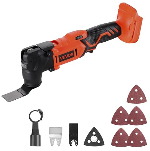 VEVOR Utensile Oscillante Senza Fili Multiuso da 20 V con 6 Velocità Regolabile tra 8500-17000 giri/min, Angolo di Oscillazione di 3,2°, Luce di Lavoro a LED Batteria non Inclusa