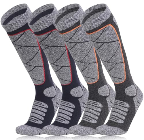 flintronic 2 Paires Chaussette de Ski pour Enfants, Thermiques d'hiver Enfants Chaussettes de Ski Garçon Fille, Chaussette Rembourré Respirant de Sport Hiver
