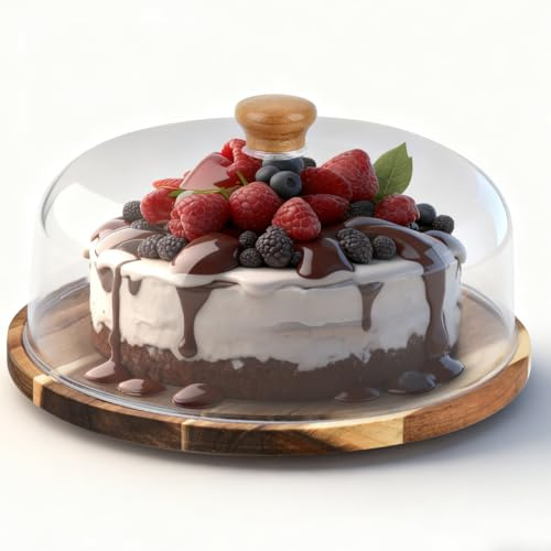 TMBMLPP Cake Stand with Lid, Rotating Cake Stand with Acrylic Dome Lid, Wood Cake Display with Lid, for Wedding, Parties, Birthdays - W: H: 28.2x17.5cm