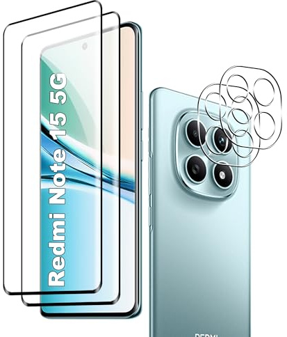 Fitudoos para Xiaomi Redmi Note 15 5G / Poco M8 5G Cristal Templado Protector de Pantalla [2 Piezas]+Protector de Lente de Cámara [2 Piezas], [9H Dureza] [Resistente a Arañazos].