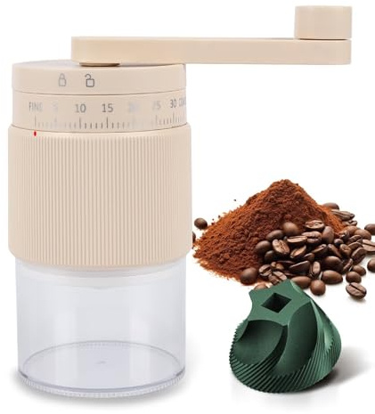 Molinillo de café manual – 95 rebabas de cerámica, ajustable grueso a fino, granos de 30 g y polvo de 80 ml, mango desmontable para espresso, prensa francesa, camping (blanco)