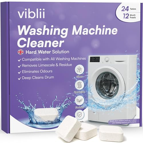 Viblii Washing Machine Cleaner Tablets – Hard Water Limescale Remover & Descaler – Enzyme Deep Clean & Odour Eliminator – Drum & Seal – 24 Tablets, 12-Month Supply