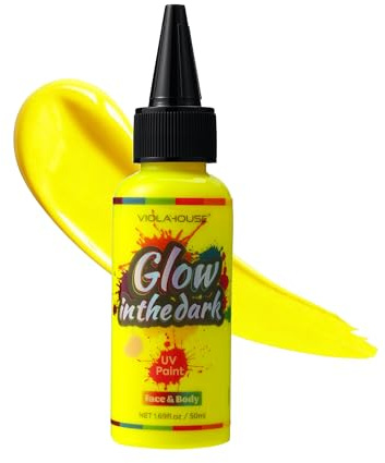 VIOLA HOUSE Pintura Que Brilla En La Oscuridad, Lavable Y De Larga DuracióN -Pinturas Corporales Neón, Pinturas Faciales Fluorescentes, Para Efectos Especiales En Fiestas Y Cosplay (Amarillo)