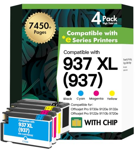 Cartouche 937 937XL 9730e 9120e pour HP 937 Pack de 4 Cartouches 937e XL