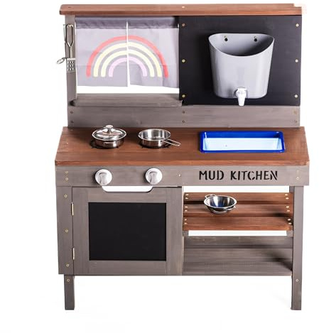 Garden Gear Children's Mud Kitchen Wooden Outdoor Play Kitchen with Sink Oven Chalkboard Accessories Hemlock Wood Kids Role Play