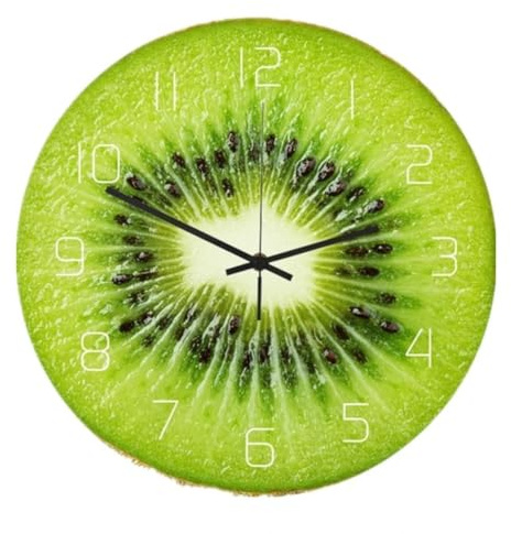 HAQEPO Orange citron frukt och citron väggklocka modern köksklocka heminredning elektronisk klocka för vardagsrum, Kiwi