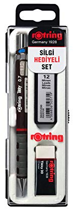 rOtring Tikky Mechanical Pencil Set, 2B 0.7 mm, Burgundy, Includes 12 Leads and Eraser