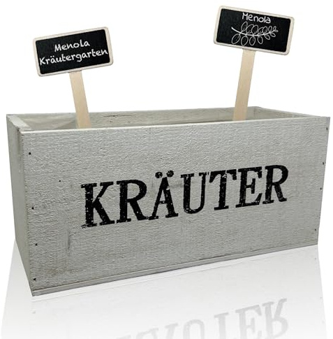Menola Kräuterkiste mit 2X Kräuterschilder Weiß - Kräutergarten für die Fensterbank, Balkon und Terasse - Küchenkräuter Topf als Küchendekoration