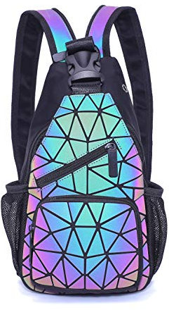 Sac à dos géométrique pour femme - Sac à dos lumineux holographique réfléchissant