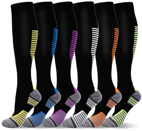 LEOSTEP Kompressionsstrümpfe für Damen und Herren (6 Paar) Stützstrümpfe Sprunggelenkschutz und Mittelfußstütze für Sport, Flug, Laufen, Reisen, Radsport, Schwangerschaft Krankenschwester 20-30 mmHg