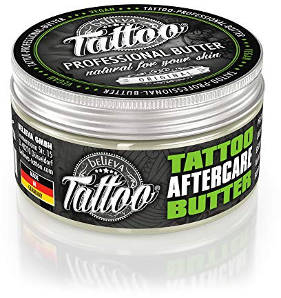 Believa Tattoo Butter - Premium Tattoopflege mit veganer Formel und natürlichen Inhaltsstoffen für strahlende Tattoofarben - Tägliche Pflege & Aftercare für tätowierte Haut | 100ml