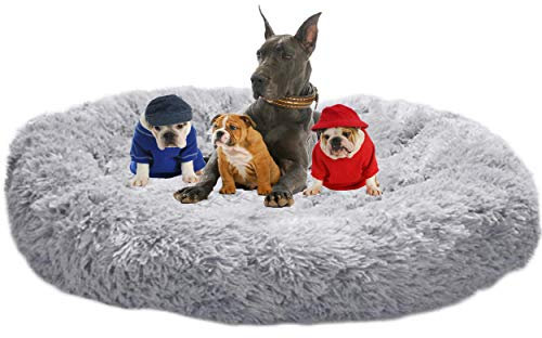 LINRUI Waschbar & Orthopädisches Hundekissen XXL Hundebett Flauschiges für Extra große Grosse Mittlere Hunde Antistress Donut Hundesofa Oval Hoch Hundehöhle XL Rund Kuschelig Memory Foam Grau