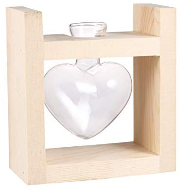 Jarrón hidropónico de Cristal en Forma de corazón, con Soporte de Madera para decoración de Escritorio de casa, Oficina, Boda, jarrón de Cristal con Soporte de Madera