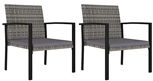 vidaXL 2X Garten Essstuhl Gartenstuhl Stuhl Gartensessel Sessel Rattanstuhl Gartenmöbel Balkonstuhl Terrassenstuhl Stühle Poly Rattan Grau